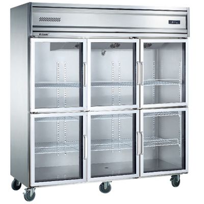 1350L enam pintu kaca komersial daging deep freezer untuk restoran untuk restoran