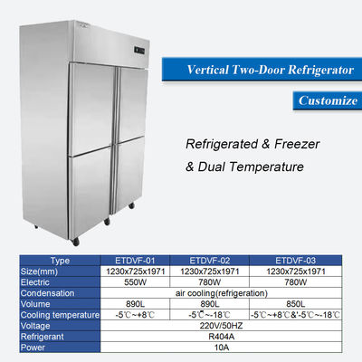 Stainless Steel Tegak Kulkas Freezer 360L 4 Pintu Dapur Komersial