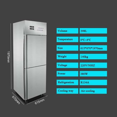 0-8 Derajat 2 Pintu Tegak Kulkas Freezer Berdampingan Stainless Steel 400 Liter Untuk Restoran