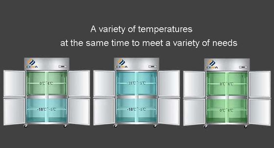 -18~-0 & 0~8 derajat 4 Pintu Komersial vertikal Jangkauan-in Freezer 1230mm Panjang 680mm Lebar 1970mm Tinggi