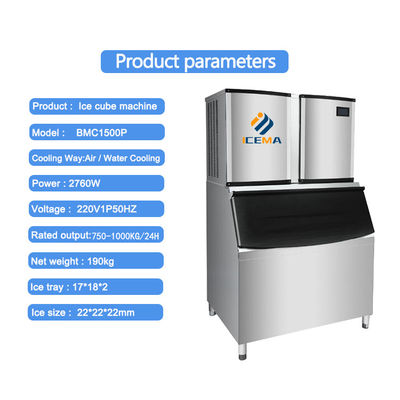 Mesin Es Batu Komersial 1000KG / 24H 3000W 1 Ton Untuk Coffee Bar / Restoran / Hotel